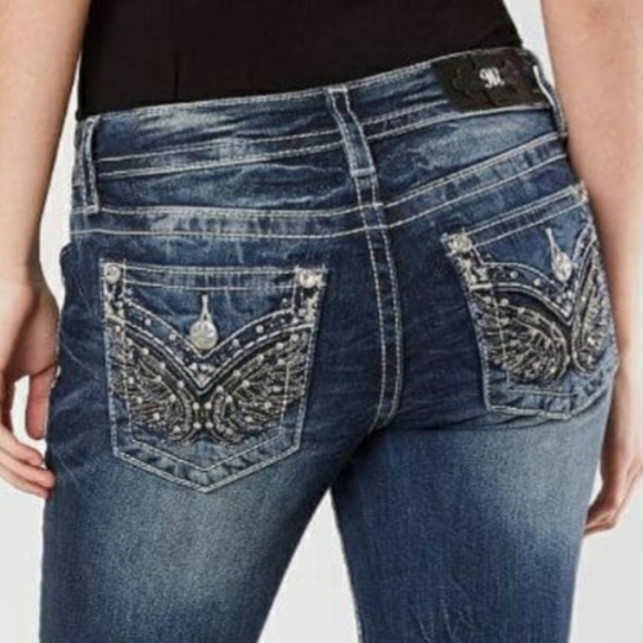 Miss Me Standard Boot Cut Denim Blue Jeans 35-1/2"inseam - Picture 3 of 9